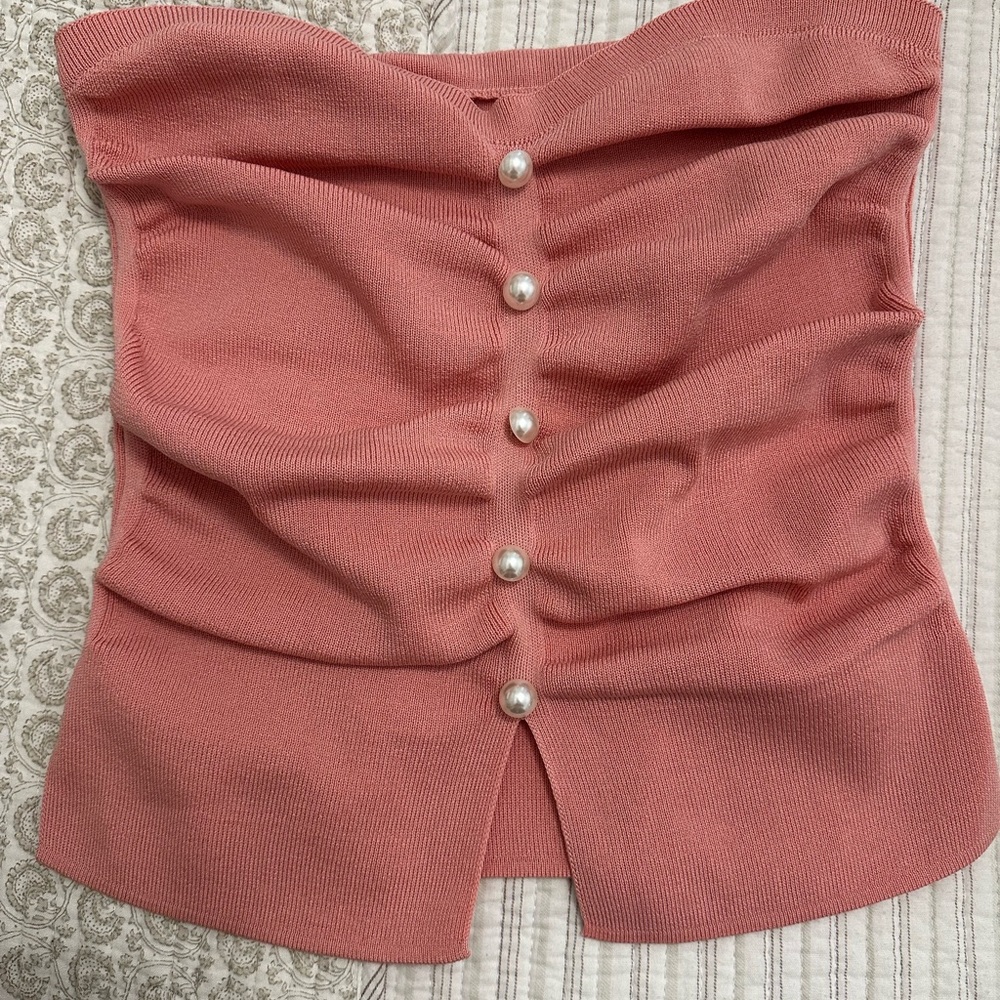 Cider Pink Strapless Top with Pearl Buttons